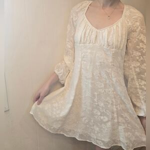 Romantic Lacy Mini Dress|Bishop Sleeves|Embroiderd|Open Back| Fairy| Coquette